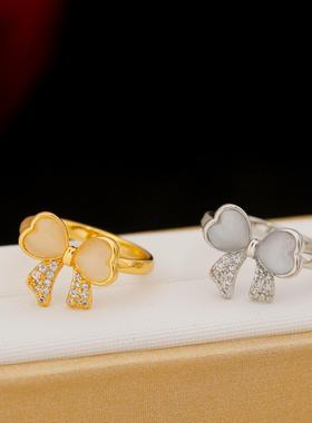 轻奢高级猫眼石戒指女独特设计师款蝴蝶结指环2024年新款潮食指戒