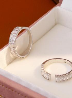 时尚达人潮流同款镶嵌满钻女生高级感戒指气质经典轻奢开口指环