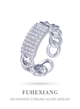 韩国小清新潮流指环食指戒S925银镶钻麻花开口戒指女时尚简约饰品