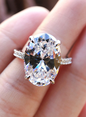 S925银高碳钻椭圆9*13黄钻白钻粉钻简约欧美雷迪恩切工戒指