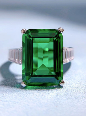 珠宝 2023新款925银复古祖母绿钻戒10*14戒指欧美外贸款