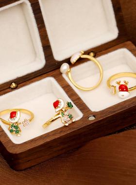 戒指女 雪人麋鹿圣诞老人卡通指环 轻奢小众设计感冬季开口食指戒