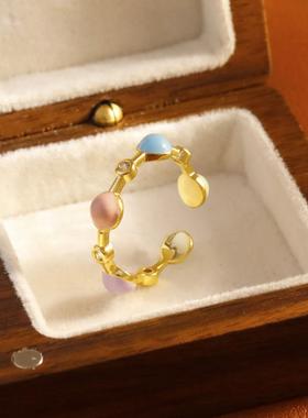 多巴胺彩色珐琅戒指2025新款爆款开口食指戒适合春天的多彩指环女