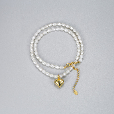 小众轻奢法式风S925纯银天然淡水珍珠砰砰心项链女韩国时尚巴洛克