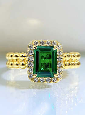 珠宝 2023新款s925银仿真祖母绿2克拉戒指高碳钻小众设计款