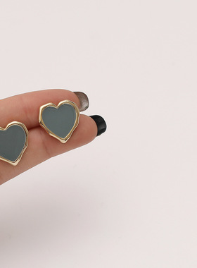 HYACINTH 莫兰迪色系滴油耳环复古港风气质爱心耳钉 网红耳饰