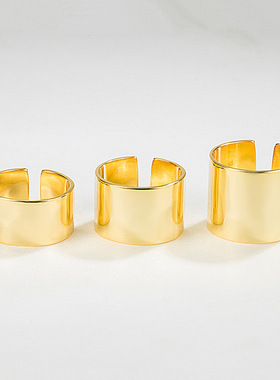 ins网红简约冷淡S925纯银光面宽边戒指潮人个性百搭食指开口戒子