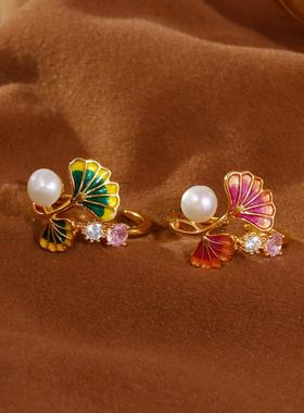 925银针法式复古高级感银杏叶耳钉时尚气质耳环2025爆款耳饰