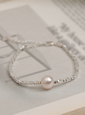 碎银几两法式复古精致厚银电镀手串高级感精致时尚气质玻璃珠手链