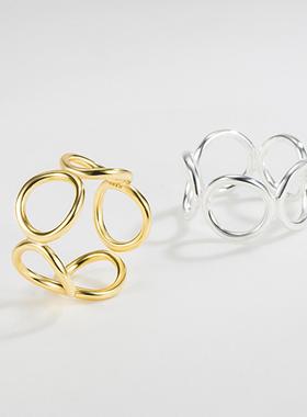 韩版韩国圆圈指环s925纯银戒指个性女款开口圆形百搭时尚简约指环