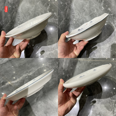 水墨山水阔气汤碗陶瓷餐具餐厅饭店异形荷叶花边浅汤盘特色大汤碗
