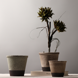 侘寂风复古陶泥花盆多肉植物陶土老桩盆花店民宿小号粗陶土培花器