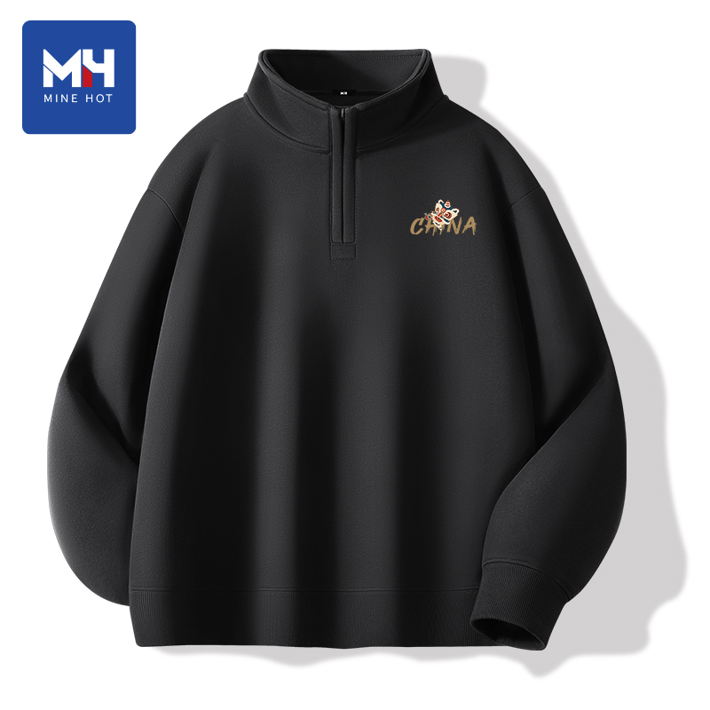 唐狮集团MH加绒立领卫衣男款2025秋冬季青少年奥粒绒保暖上衣外套