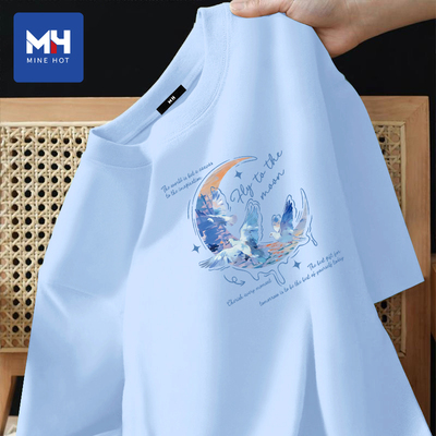 唐狮集团MH冰川蓝纯棉短袖t恤男夏季潮流上衣薄款半袖宽松打底衫