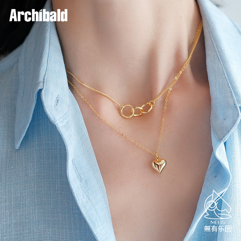 archibald双层心形纯银项链女生款毛衣锁骨链轻奢小众气质高级感