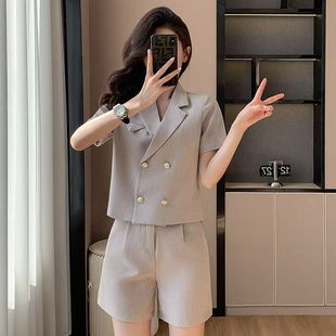 白色西装套装2025新款女装夏季小个子短款套裤短袖西服短裤两件套
