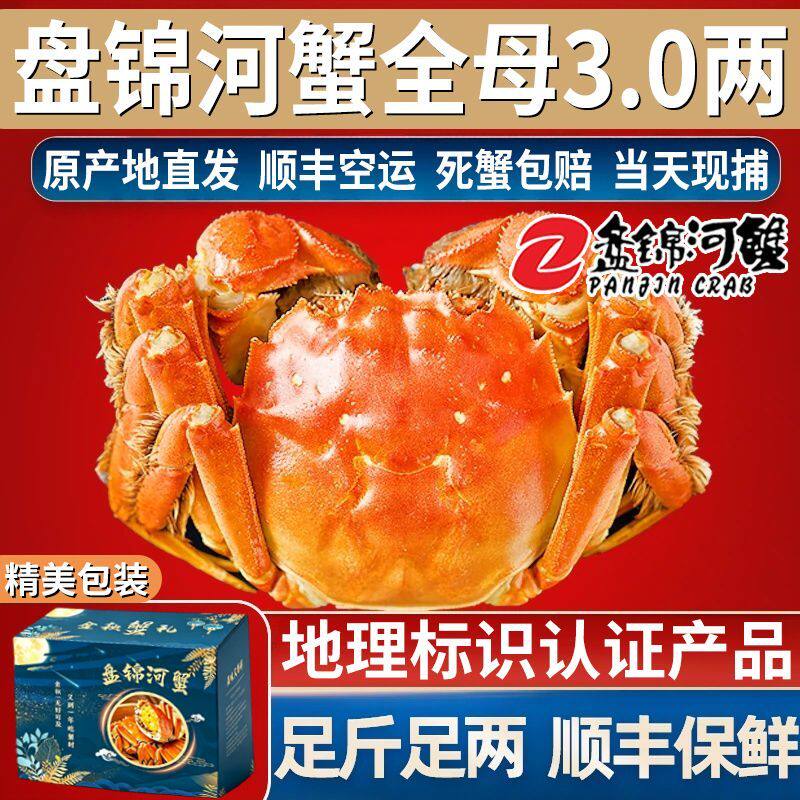 盘锦河蟹鲜活大稻田蟹公蟹母螃蟹水产非大闸蟹活蟹净重中秋礼盒