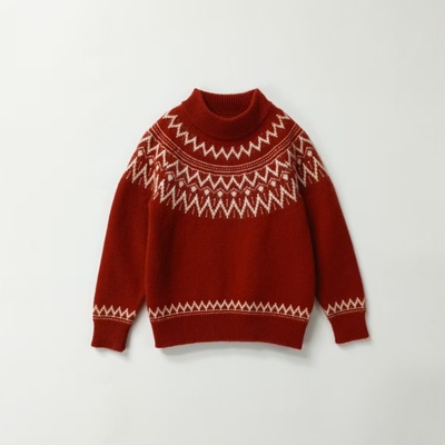 儿童羊绒红色提花半高领保暖毛衣