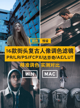 街头复古人像LR预设调色滤镜PRPSFCPX达芬奇AELut摄影后期素材