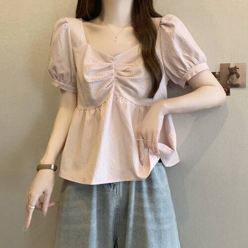 大尺码短款衬衫短袖女夏