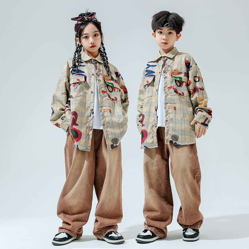 街舞儿童潮服涂鸦衬衣复古演出服