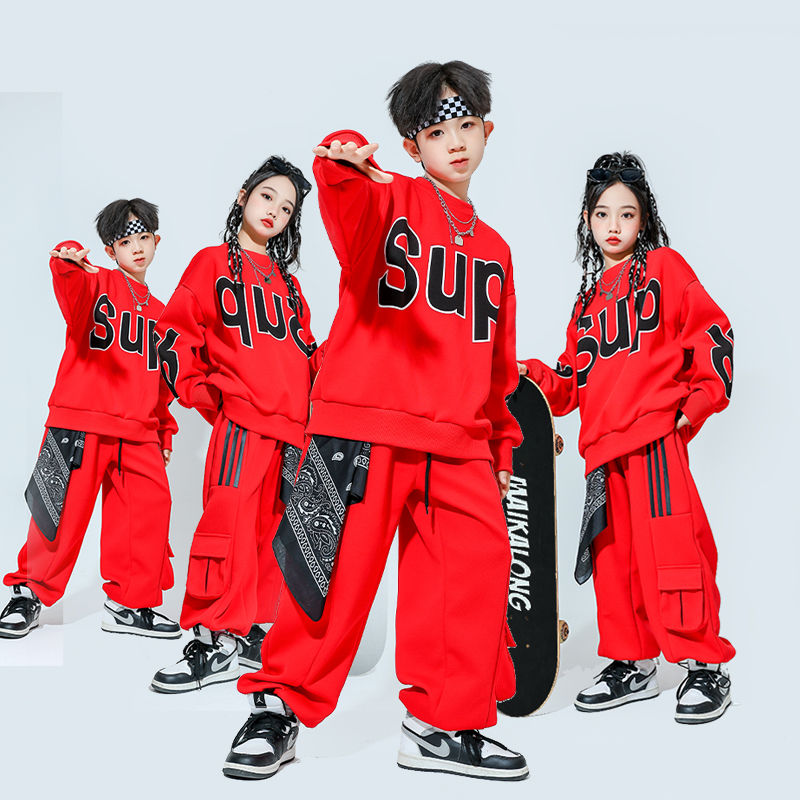 元旦表演儿童潮服加绒嘻哈hiphop套装舞蹈练功服小学生运动会服装