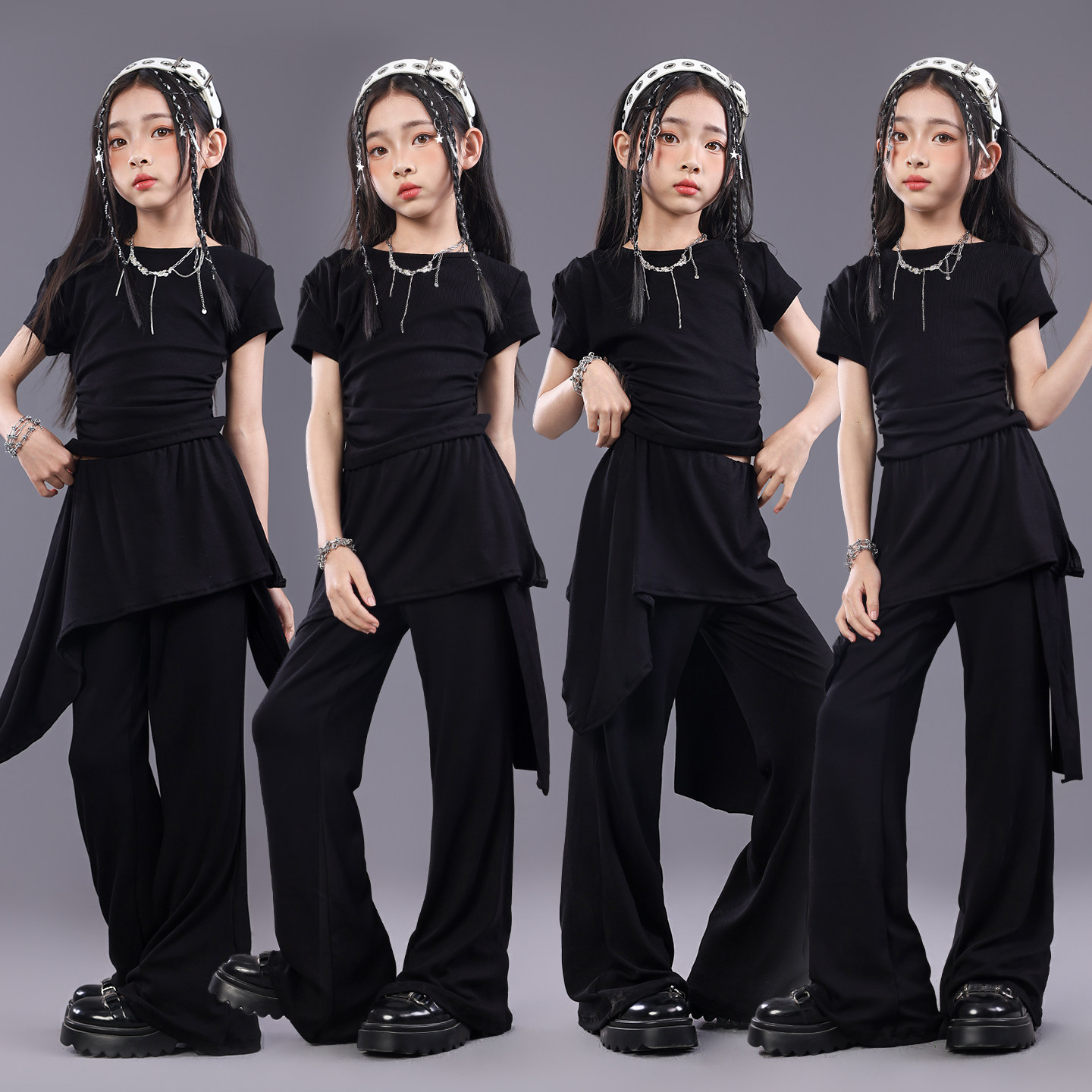 女童爵士舞套装夏季黑色显瘦修身健美操打底裤瑜伽裤舞蹈练功服装