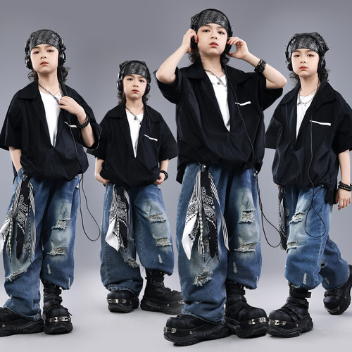 街舞儿童潮服hiphop童装少儿架子鼓假两件演出服男女童爵士舞服装