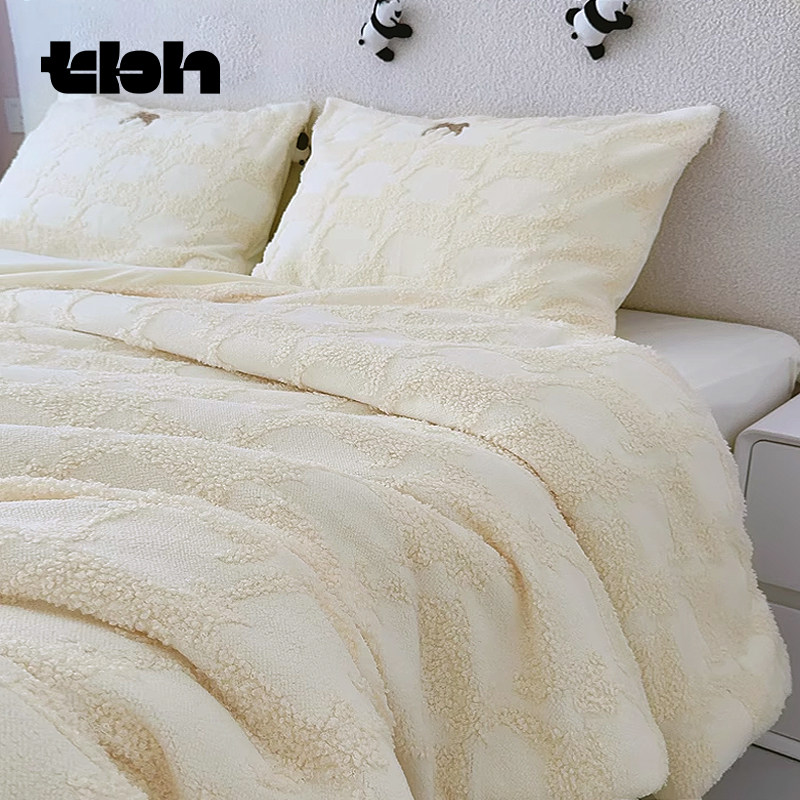 tbh野兽派家居舒棉绒提花四件套秋冬加厚保暖单双人床上用品套件*