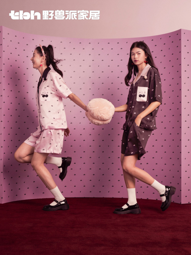 TBH BRUTALIST HOME CHERRY BOMB TENCEL LONG SHORT LOUNGEWEAR SET COOL PAJAMAS WOMENS SUMMER*