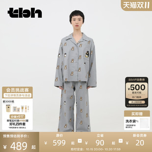 tbh野兽派家居Pingu合作系列全棉法兰绒家居服套装 情侣睡衣 四季