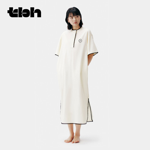 tbh野兽派家居熊猫噗噗天丝棉圆领家居衬衫裙可外穿睡裙睡衣女