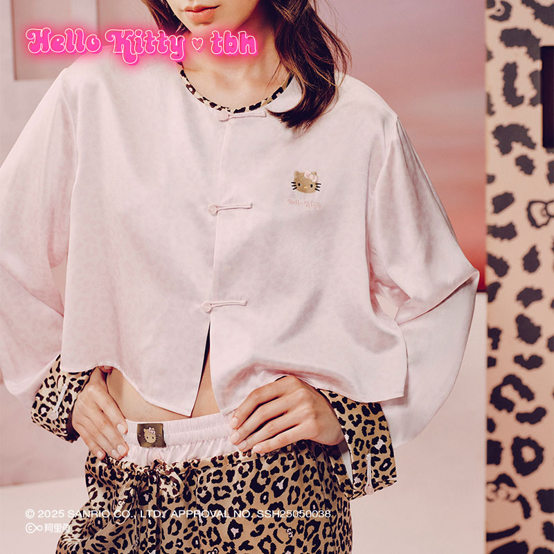 tbh野兽派家居Hello Kitty真丝中式短上衣可外穿女士家居服睡衣