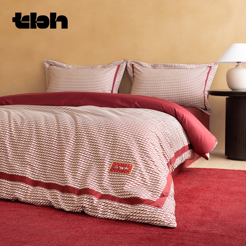 tbh野兽派家居床上四件套马年全棉缎纹印花床品套件新年礼物