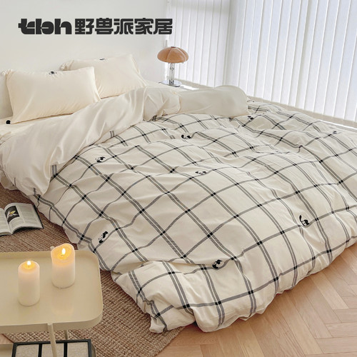 tbh野兽派家居床上四件套熊猫嘭嘭系列全棉缎纹印花床品套件*