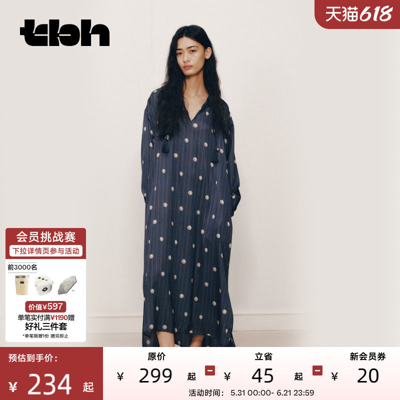 tbh野兽派家居都市野兽狮子星光缎长袖衬衫裙女士睡裙可外穿睡衣