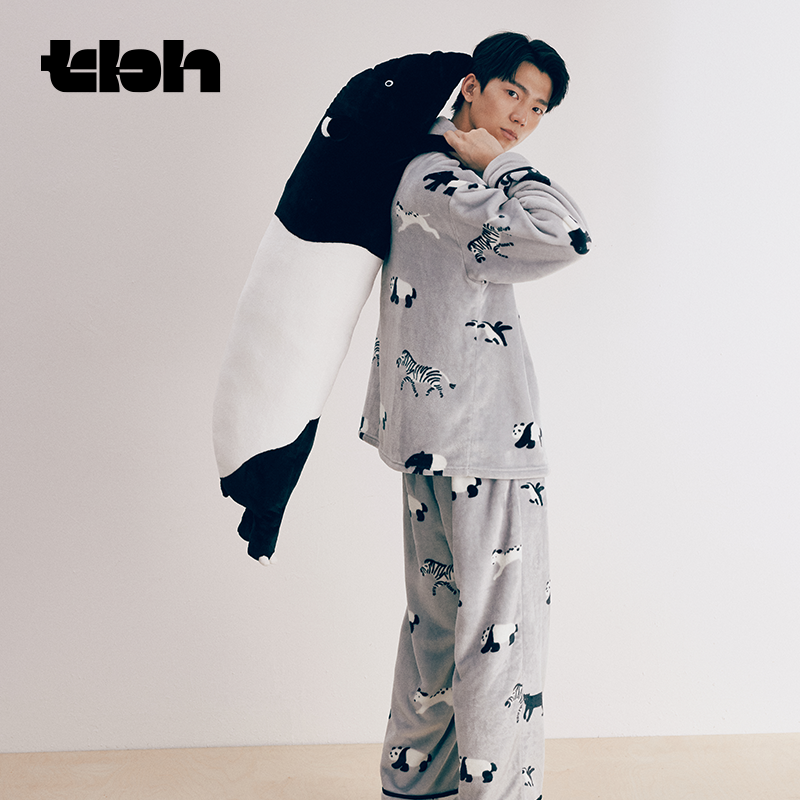 tbh野兽派法兰绒天丝棉家居服拖鞋