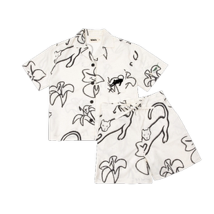 tbh野兽派家居都市野兽黑豹与百合天丝棉短款家居服四季情侣睡衣