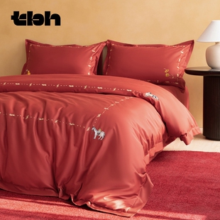 tbh野兽派家居雨琦同款 床上四件套马年限定全棉缎纹刺绣床品套件