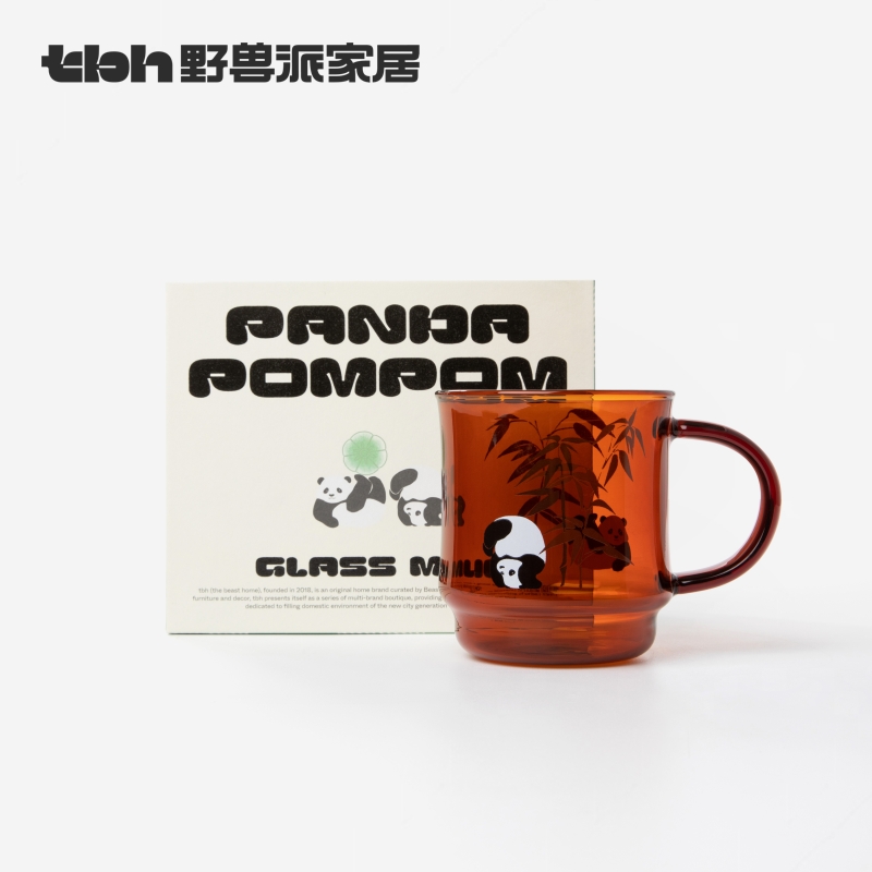 tbh野兽派家居熊猫嘭嘭玻璃马克杯家用茶杯办公室水杯礼物