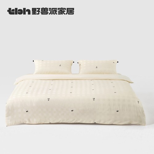 熊猫嘭嘭提花朝阳格床品四套件