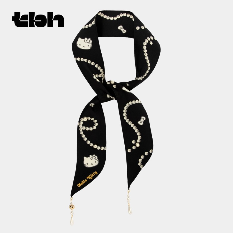 tbh野兽派家居Hello Kitty珠饰真丝窄丝巾桑蚕丝方巾送人礼物