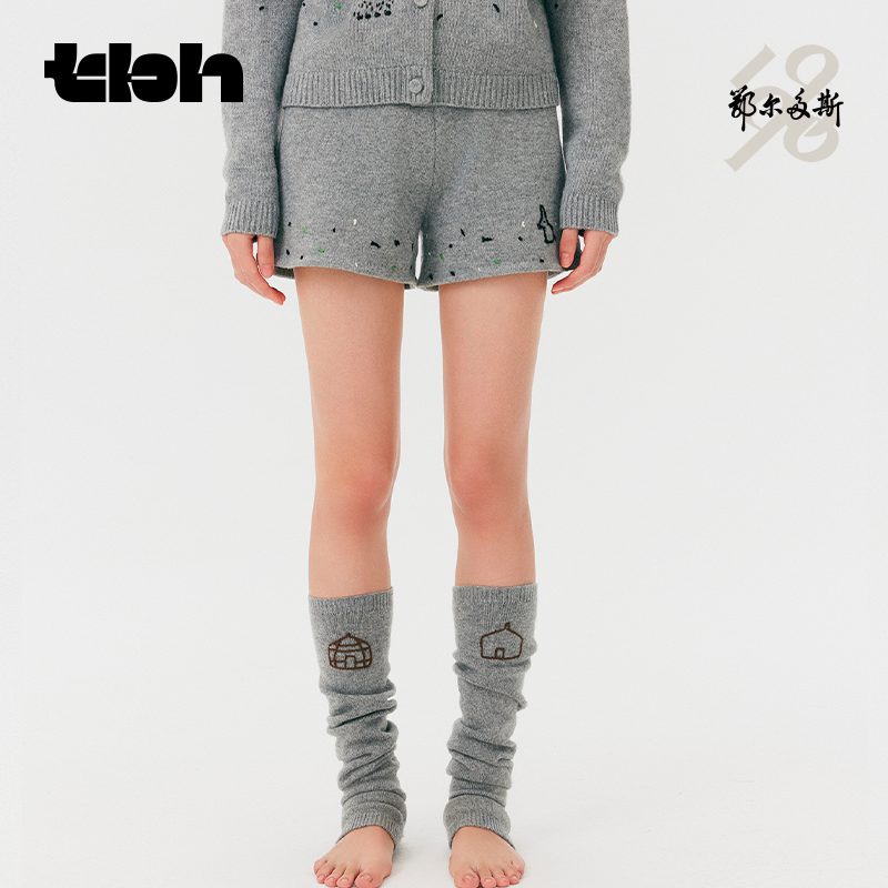 tbh野兽派家居X鄂尔多斯1980联名 装饰女短裤羊绒羊毛针织裤子*