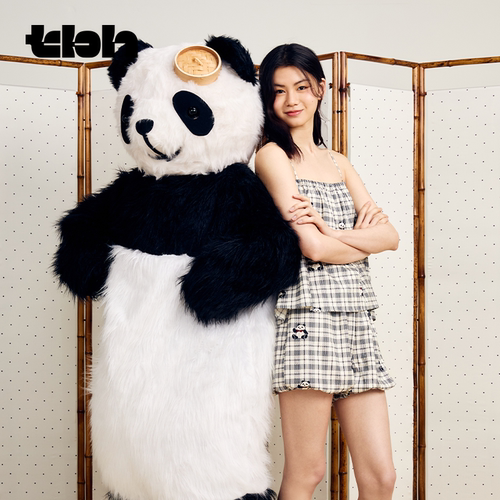 tbh野兽派家居熊猫嘭嘭天丝棉吊带短裤家居服套装可外穿女士睡衣