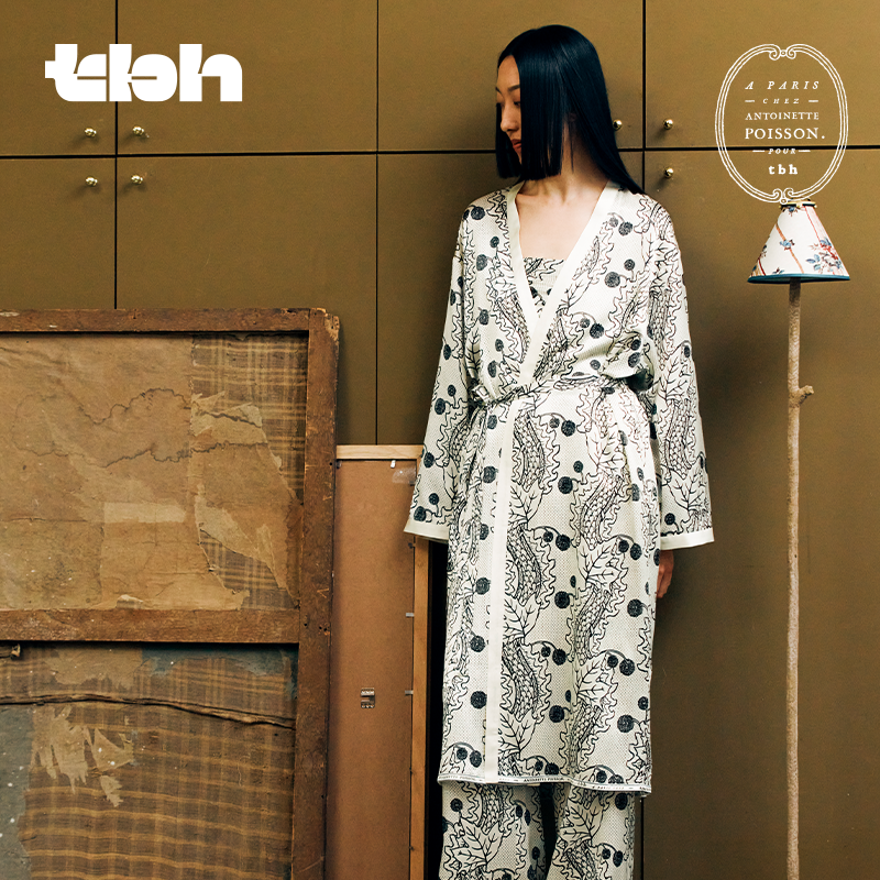 tbh野兽派家居梧桐工坊22姆米真丝晨袍可外穿家居服套装情侣睡衣