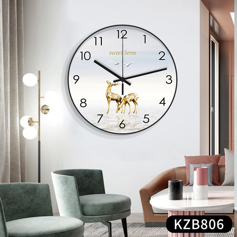现代简约客厅圆形钟表时尚家用网红挂钟挂表创意装饰画静音时钟图片
