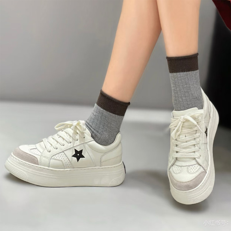 26休闲星星厚底小白鞋圆头平底防滑增高交叉系带板鞋百搭运动女鞋,女鞋,时尚休闲鞋,淘宝优惠券,粉丝福利购,淘宝优惠卷