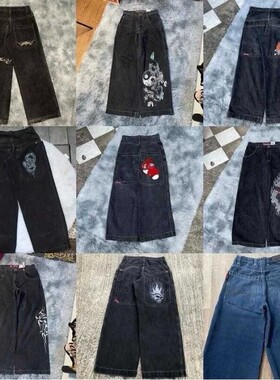 2024爆款明星同款休闲图形牛仔裤Y2K嘻哈宽松男女原宿阔腿牛仔裤