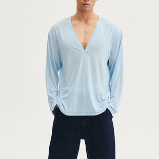 Men's baseshirt欧美男长袖落肩透视t恤轻薄打底衫夏季防晒衫上衣