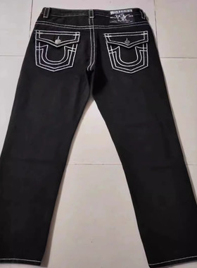 Casual jeans美式男装秋冬街拍潮牌牛仔裤白色粗线大佛直筒休闲裤